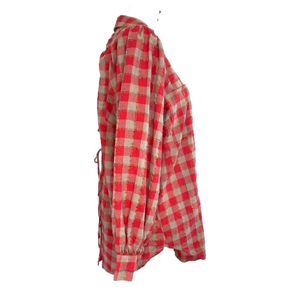 Fate Open Tie Back Top Red/Light Brown Plaid Long Sleeve Size M - Picture 2 of 13